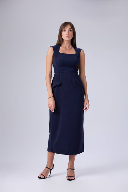 Structured Square-Neck Midi Dress